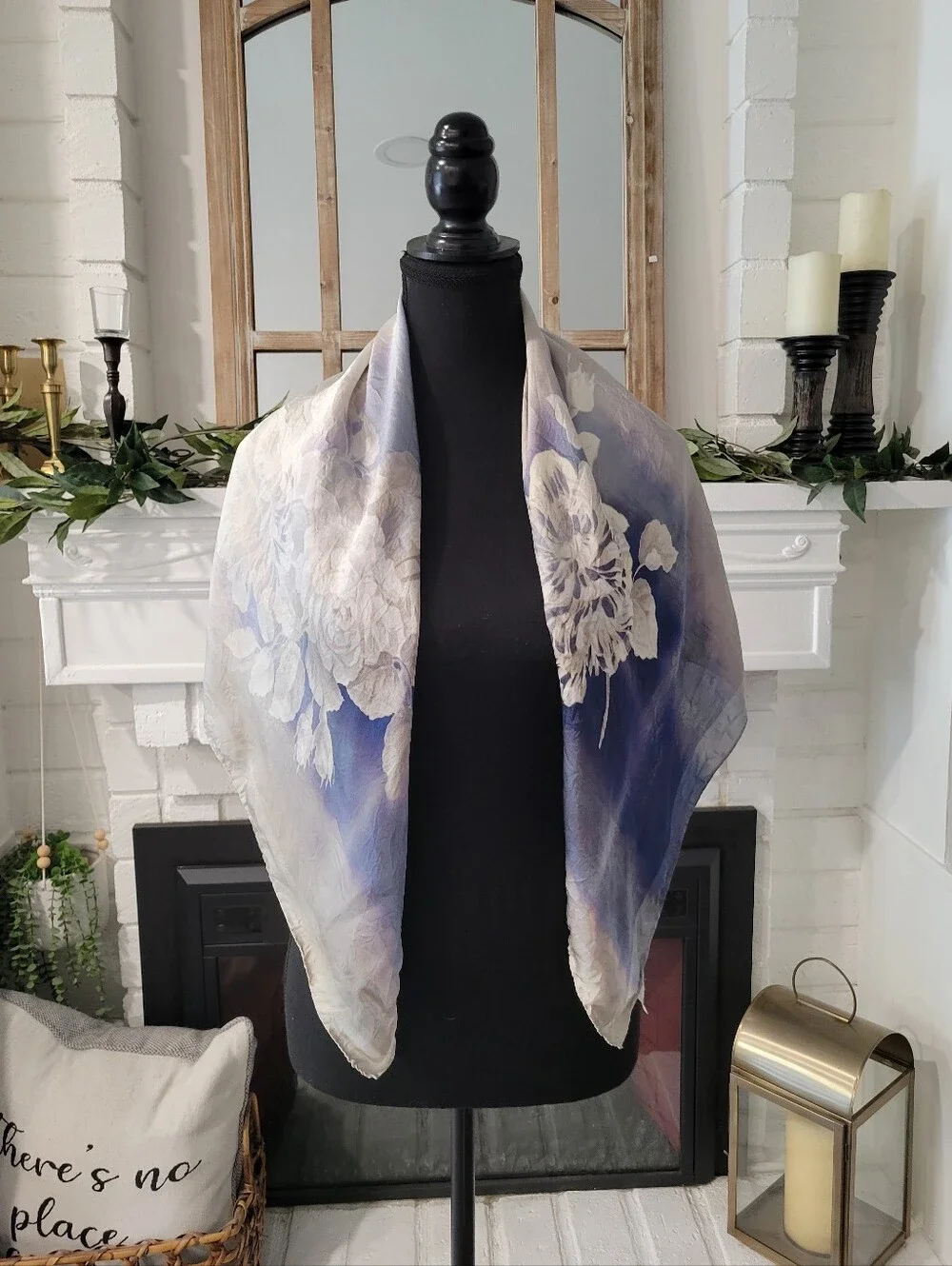 Larioseta Blue Floral Silk Scarf Made In Italy 32 × 32